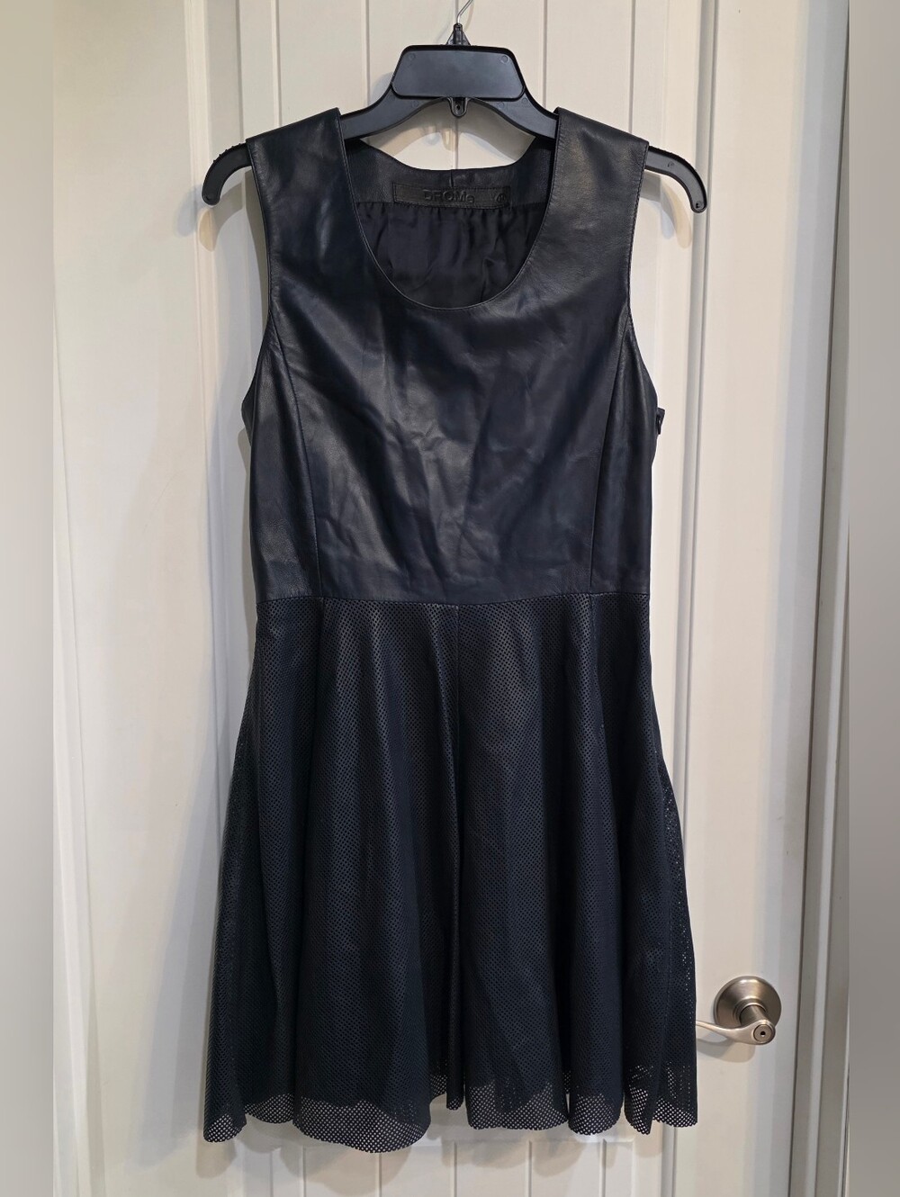 DROMe Black Faux Leather Bodice Mini Dress with Mesh Skirt 28" waist, 34" chest